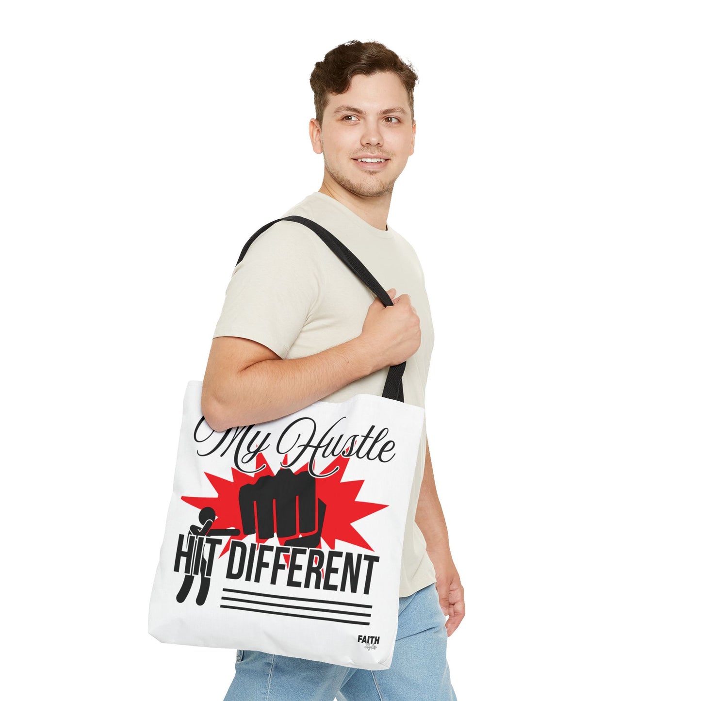 FaithStyles Motivational 'My Hustle, Hit Different' Graphic Tote Bag