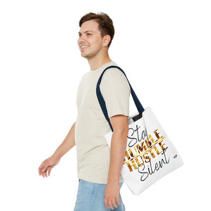 FaithStyles Stay Humble Hustle Silent Tote Bag — Motivational Leopard Print Canvas Tote