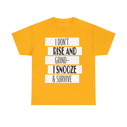 Funny Snooze Survival Tee for Lazy Days, Male's Cotton T-Shirt, Gift for Coffee Lovers, Sleepyhead Apparel, Relaxed Lifestyle Top