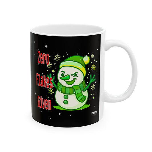 Funny Christmas Snowman Mug – "Zero Flakes Given" Holiday Coffee Cup (11oz, 15oz)