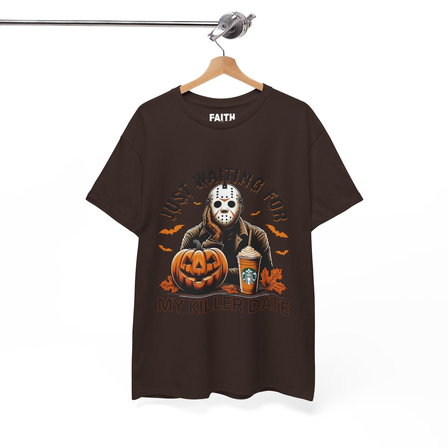 Unisex Halloween Graphic Tee, Spooky T-Shirt for Fall, Just Waiting for My Killer Date Shirt, Perfect for Halloween Parties or Gift