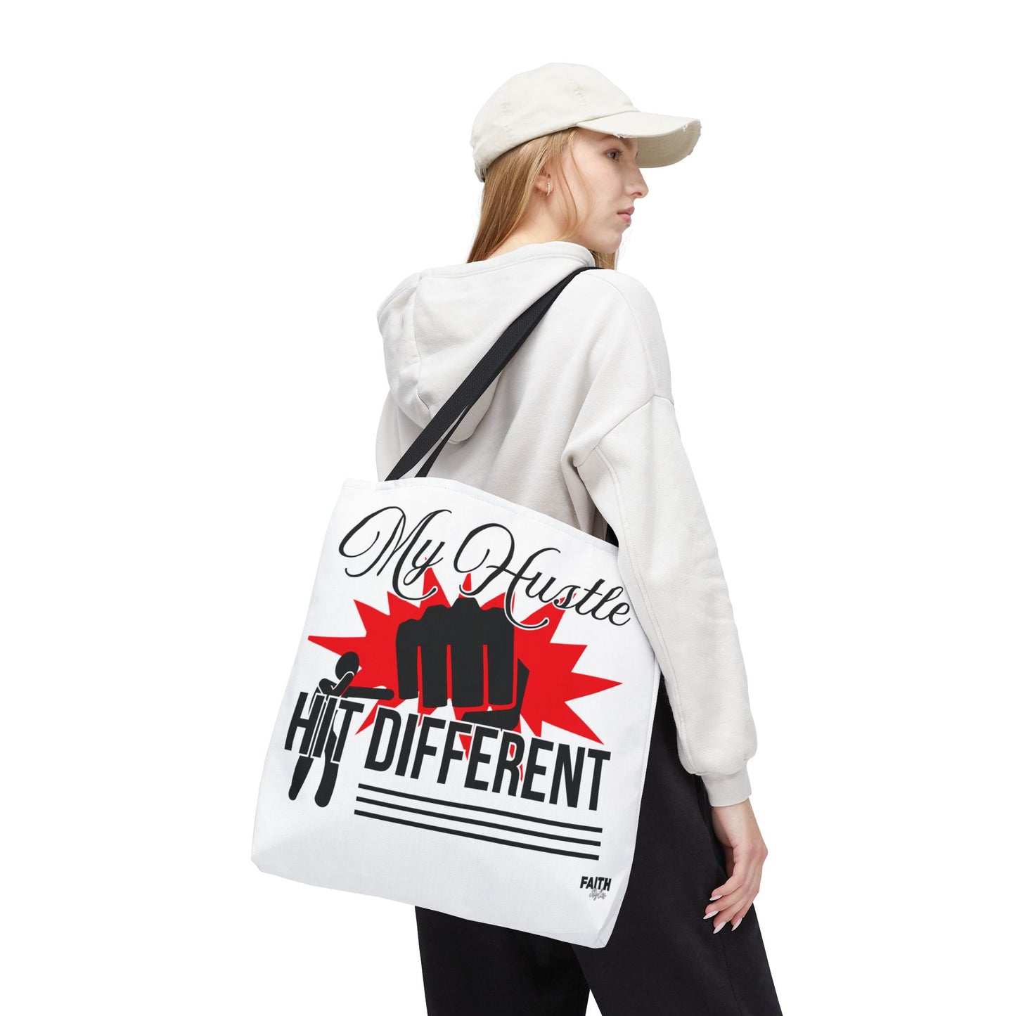 FaithStyles Motivational 'My Hustle, Hit Different' Graphic Tote Bag