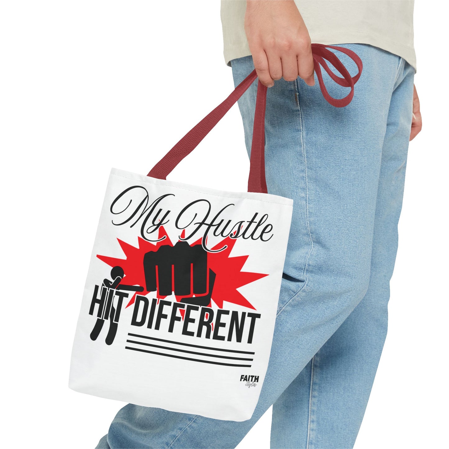FaithStyles Motivational 'My Hustle, Hit Different' Graphic Tote Bag