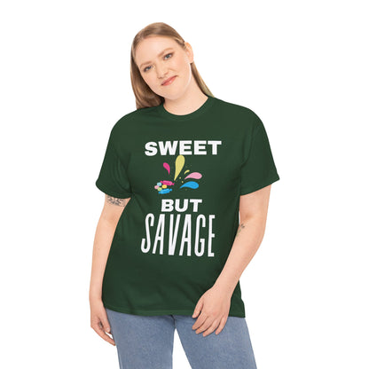 Sweet but Savage Grandma Cotton Tee | Fun Gift for Trendsetters, Everyday Wear, Birthday Party, and Casual Outings