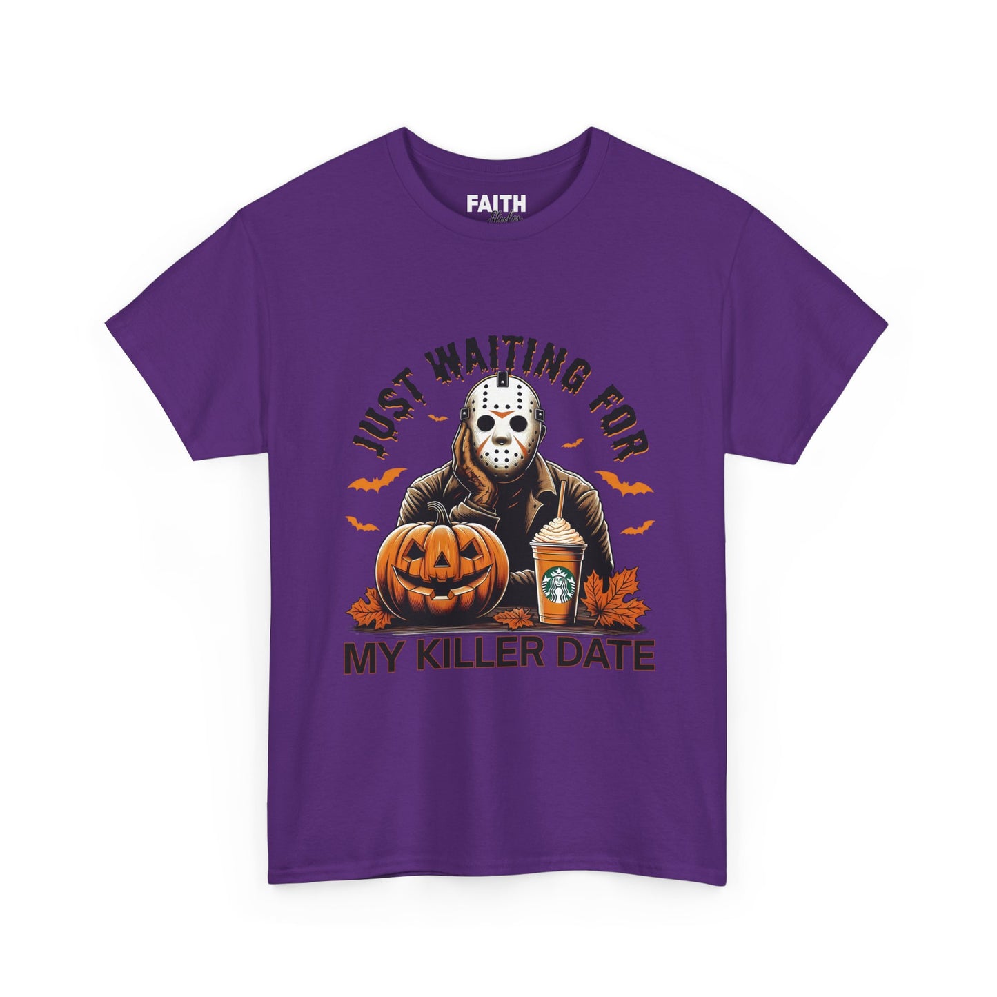 Unisex Halloween Graphic Tee, Spooky T-Shirt for Fall, Just Waiting for My Killer Date Shirt, Perfect for Halloween Parties or Gift