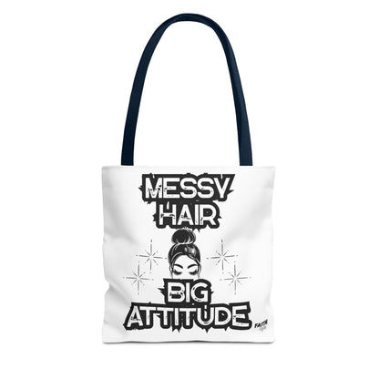FaithStyles Tote Bag — "Messy Hair Big Attitude" Graphic Tote for Stylish Women