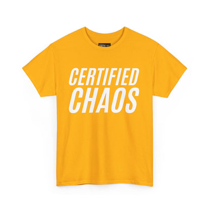 Certified Chaos Unisex Heavy Cotton Tee, Casual Tee, Graphic Tee, Trendy T-Shirt, Gift for Friends, Everyday Wear