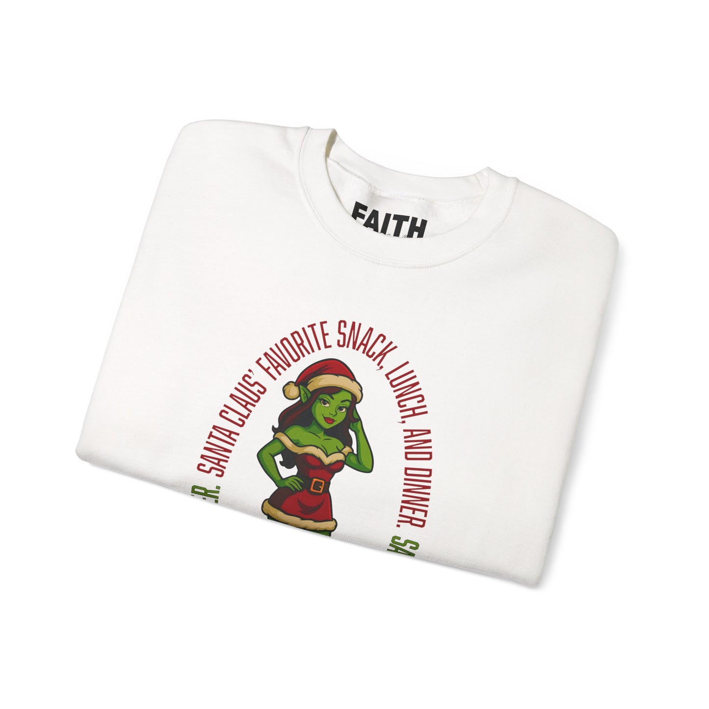Holiday Goblin Girl Crewneck Sweatshirt — 'Favorite Snack' Christmas Sweatshirt