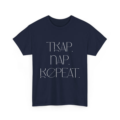 Unisex Heavy Cotton Tee - 'Trap. Nap. Repeat.' Motivational Shirt for Relaxation and Leisure