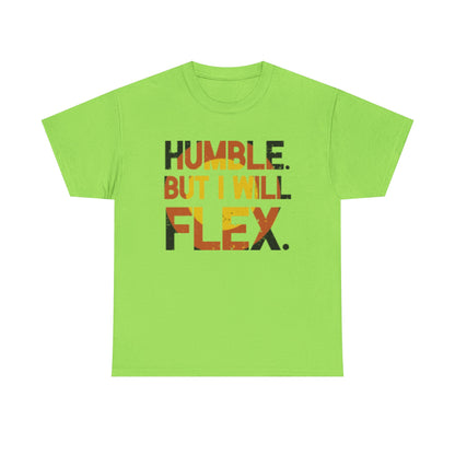 Male Heavy Cotton Tee - 'Humble. But I Will Flex.' Motivational Shirt, Gift for Fitness Lovers, Casual Top, Birthday Gift, Gym Wear