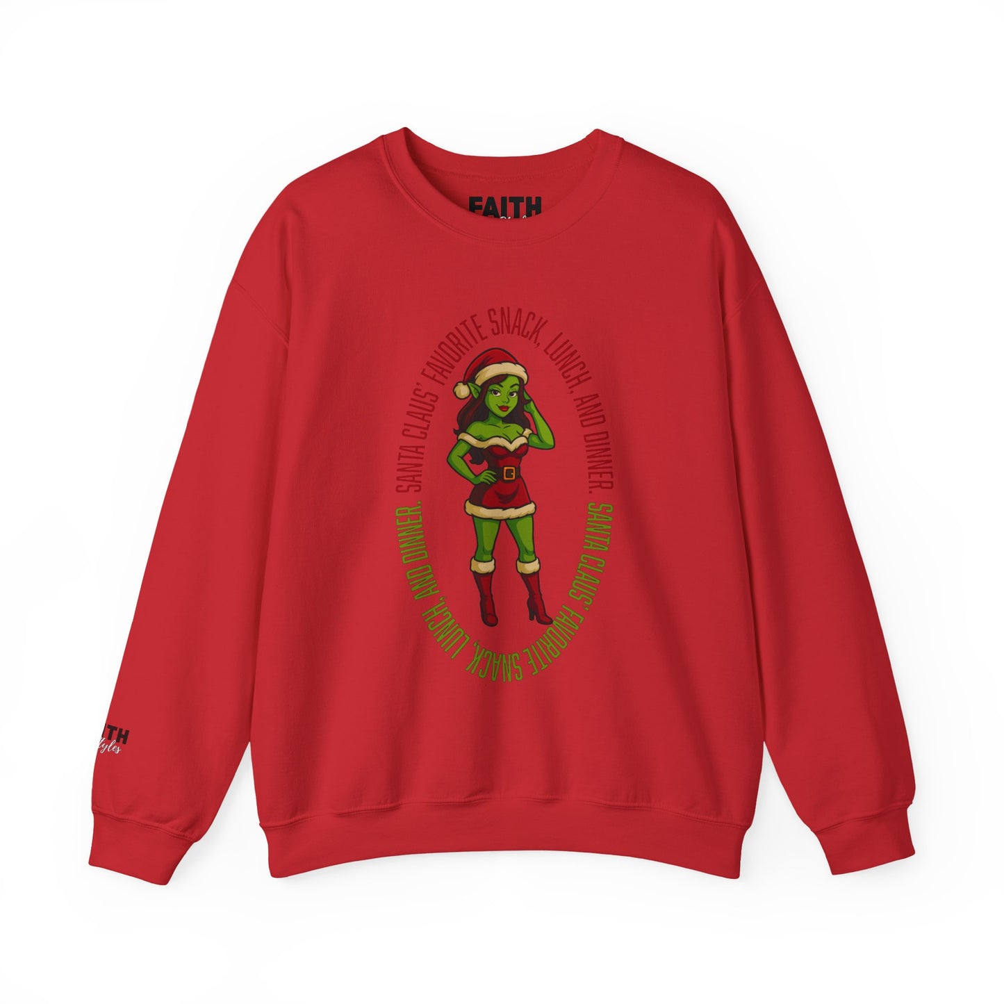 Holiday Goblin Girl Crewneck Sweatshirt — 'Favorite Snack' Christmas Sweatshirt