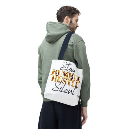 FaithStyles Stay Humble Hustle Silent Tote Bag — Motivational Leopard Print Canvas Tote