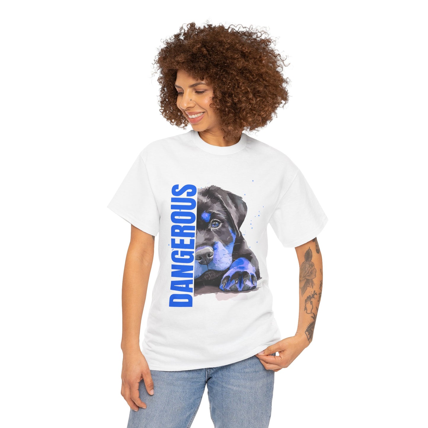 "'DANGEROUS" Cool Dog Lover Tee - Unisex Heavy Cotton T-Shirt