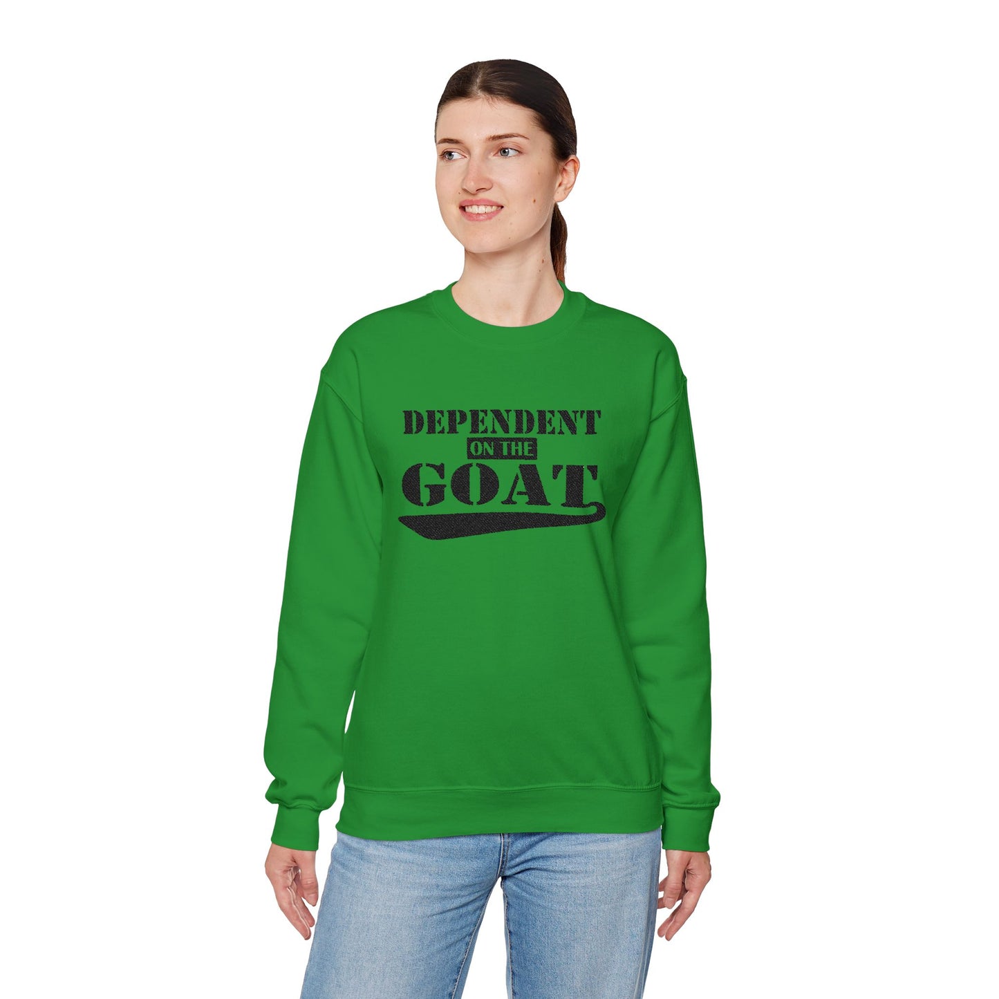 NEW FaithStyles Embroidery Dependent on the GOAT Sweatshirt — Funny Goat Lover Crewneck