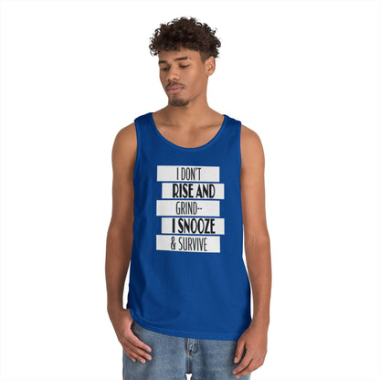 Heavy Cotton Tank Top with "I Don't Rise and Grind - I Snooze & Survive" Design - Relaxed Vibe, Perfect for Lazy Days, Gift for [...]