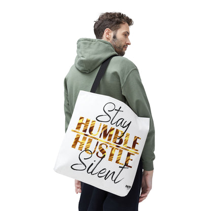FaithStyles Stay Humble Hustle Silent Tote Bag — Motivational Leopard Print Canvas Tote