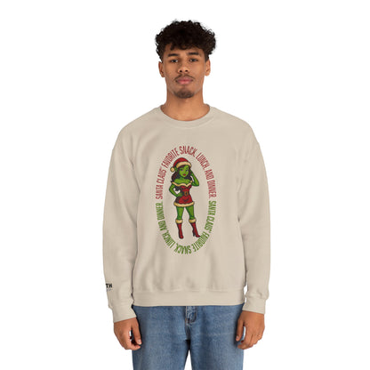 Holiday Goblin Girl Crewneck Sweatshirt — 'Favorite Snack' Christmas Sweatshirt