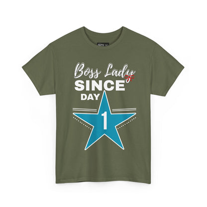Boss Lady Since Day 1 Tee - Unisex Heavy Cotton Shirt, Perfect for Bosses, Gifts, Celebrations, Fun Occasions, Casual Wear