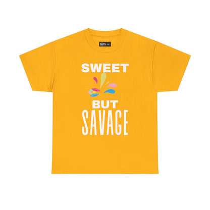 Sweet but Savage Grandma Cotton Tee | Fun Gift for Trendsetters, Everyday Wear, Birthday Party, and Casual Outings