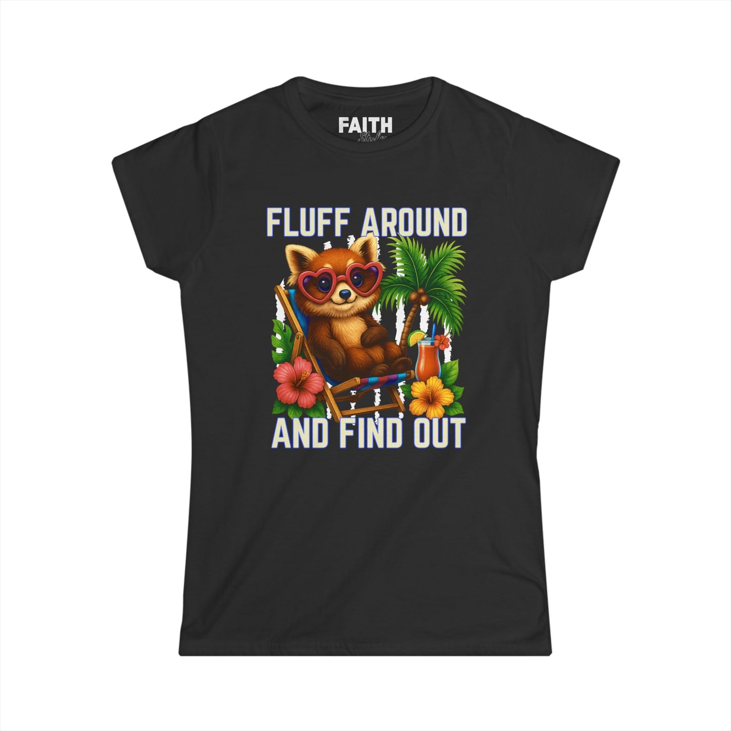 Charming Cat Themed Women's Softstyle Tee | Summer Vibes T-Shirt, Cute Cat Top, Beachy Fun Shirt, Gift for Cat Lovers, Relaxed Wear