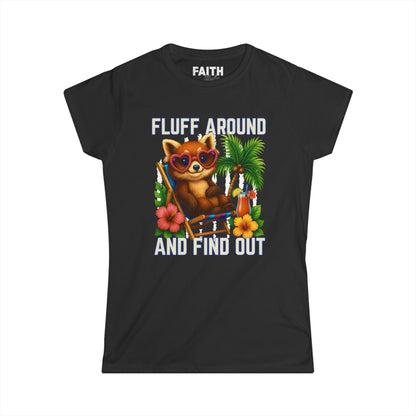 Charming Cat Themed Women's Softstyle Tee | Summer Vibes T-Shirt, Cute Cat Top, Beachy Fun Shirt, Gift for Cat Lovers, Relaxed Wear