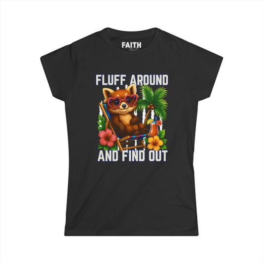 Charming Cat Themed Women's Softstyle Tee | Summer Vibes T-Shirt, Cute Cat Top, Beachy Fun Shirt, Gift for Cat Lovers, Relaxed Wear