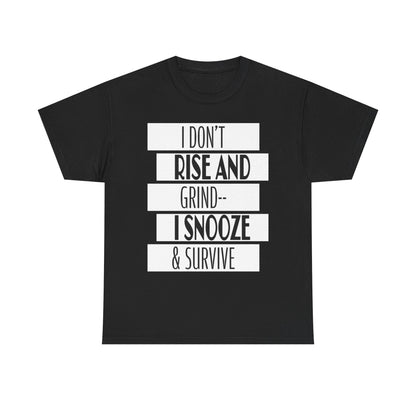 Funny Snooze Survival Tee for Lazy Days, Male's Cotton T-Shirt, Gift for Coffee Lovers, Sleepyhead Apparel, Relaxed Lifestyle Top