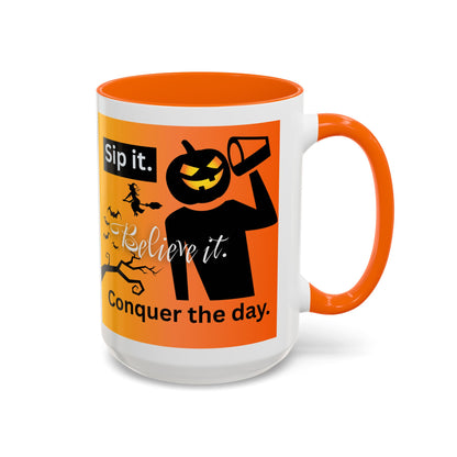 Halloween-Themed Coffee Mug, Sip It Believe It Conquer the Day, Fall Decor, Gift for Pumpkin Lovers, Autumn Kitchenware