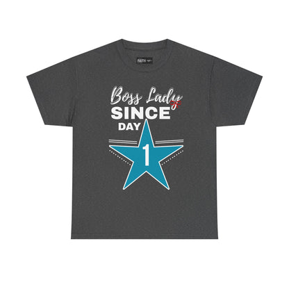 Boss Lady Since Day 1 Tee - Unisex Heavy Cotton Shirt, Perfect for Bosses, Gifts, Celebrations, Fun Occasions, Casual Wear