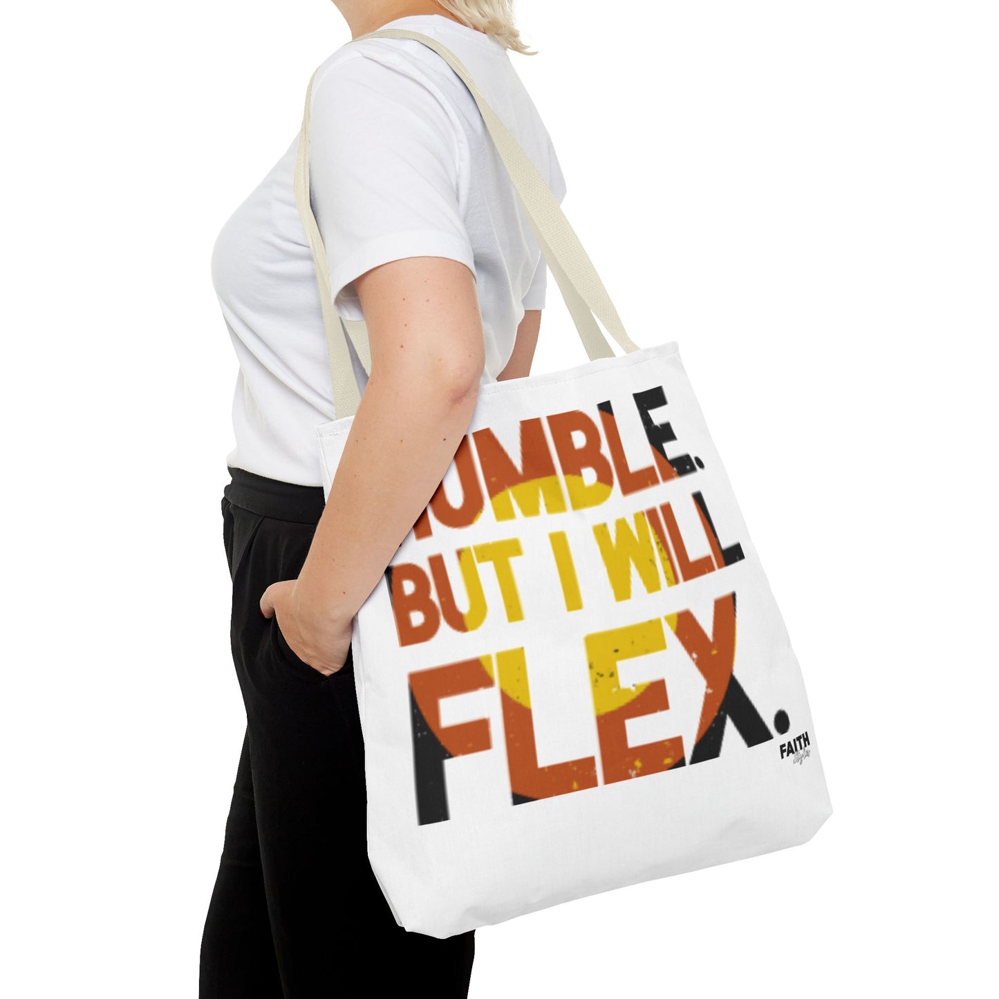 FaithStyles Tote Bag — “Humble But I Will Flex” Graphic Tote, Motivational Everyday Bag