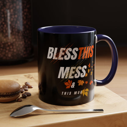 Bless This Mess Coffee Mug, Autumn Mug, Funny Mug Gift, Black Ceramic Mug, Fall Coffee Cup