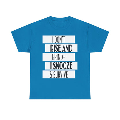 Funny Snooze Survival Tee for Lazy Days, Male's Cotton T-Shirt, Gift for Coffee Lovers, Sleepyhead Apparel, Relaxed Lifestyle Top