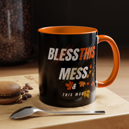 Bless This Mess Coffee Mug, Autumn Mug, Funny Mug Gift, Black Ceramic Mug, Fall Coffee Cup