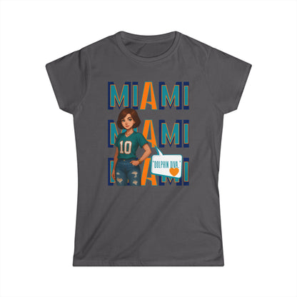 Miami Dolphins Women’s Softstyle Tee - Casual Sportswear, Game Day Outfit, Fan Apparel, Gift for Her, Miami Football Shirt