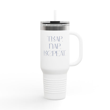 FaithStyles “Trap. Nap. Repeat.” Insulated Travel Tumbler – Stainless Steel Mug with Straw