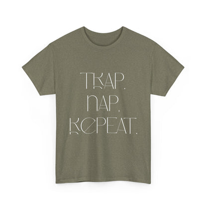 Unisex Heavy Cotton Tee - 'Trap. Nap. Repeat.' Motivational Shirt for Relaxation and Leisure