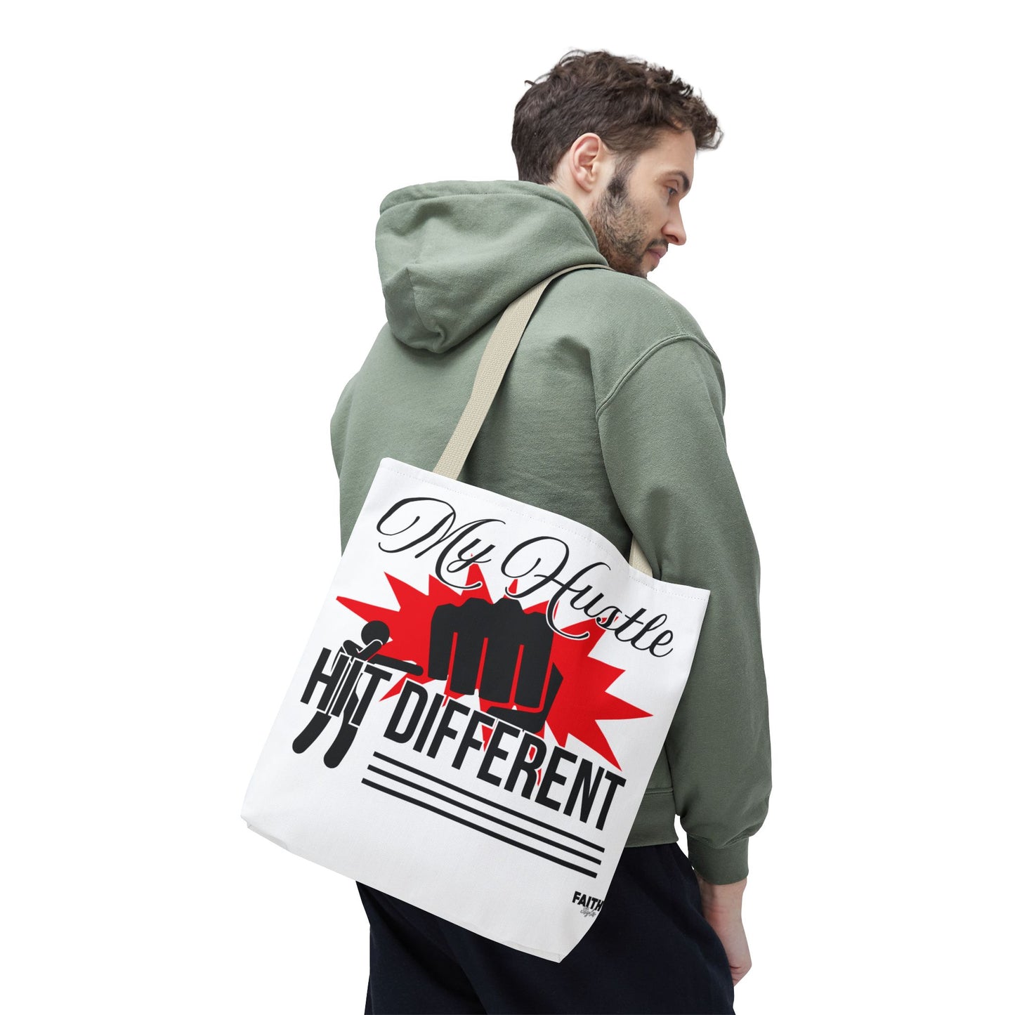 FaithStyles Motivational 'My Hustle, Hit Different' Graphic Tote Bag