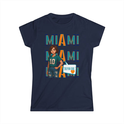 Miami Dolphins Women’s Softstyle Tee - Casual Sportswear, Game Day Outfit, Fan Apparel, Gift for Her, Miami Football Shirt