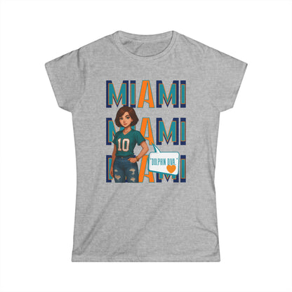 Miami Dolphins Women’s Softstyle Tee - Casual Sportswear, Game Day Outfit, Fan Apparel, Gift for Her, Miami Football Shirt
