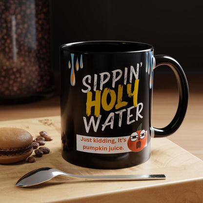 Sippin' Holy Water Coffee Mug, Funny Pumpkin Juice Mug, Halloween Coffee Cup, Unique Gift for Fall, Cute Office Mug, Quirky Kitchenware