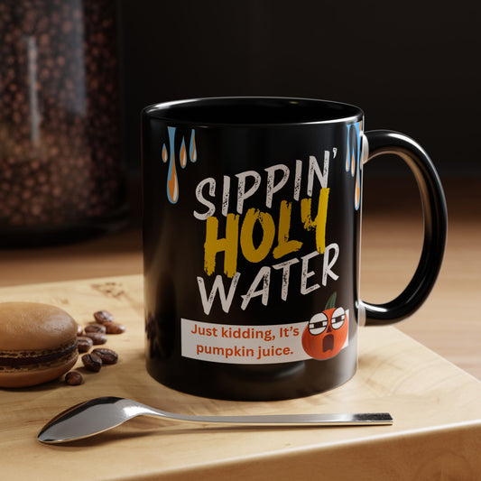 Sippin' Holy Water Coffee Mug, Funny Pumpkin Juice Mug, Halloween Coffee Cup, Unique Gift for Fall, Cute Office Mug, Quirky Kitchenware