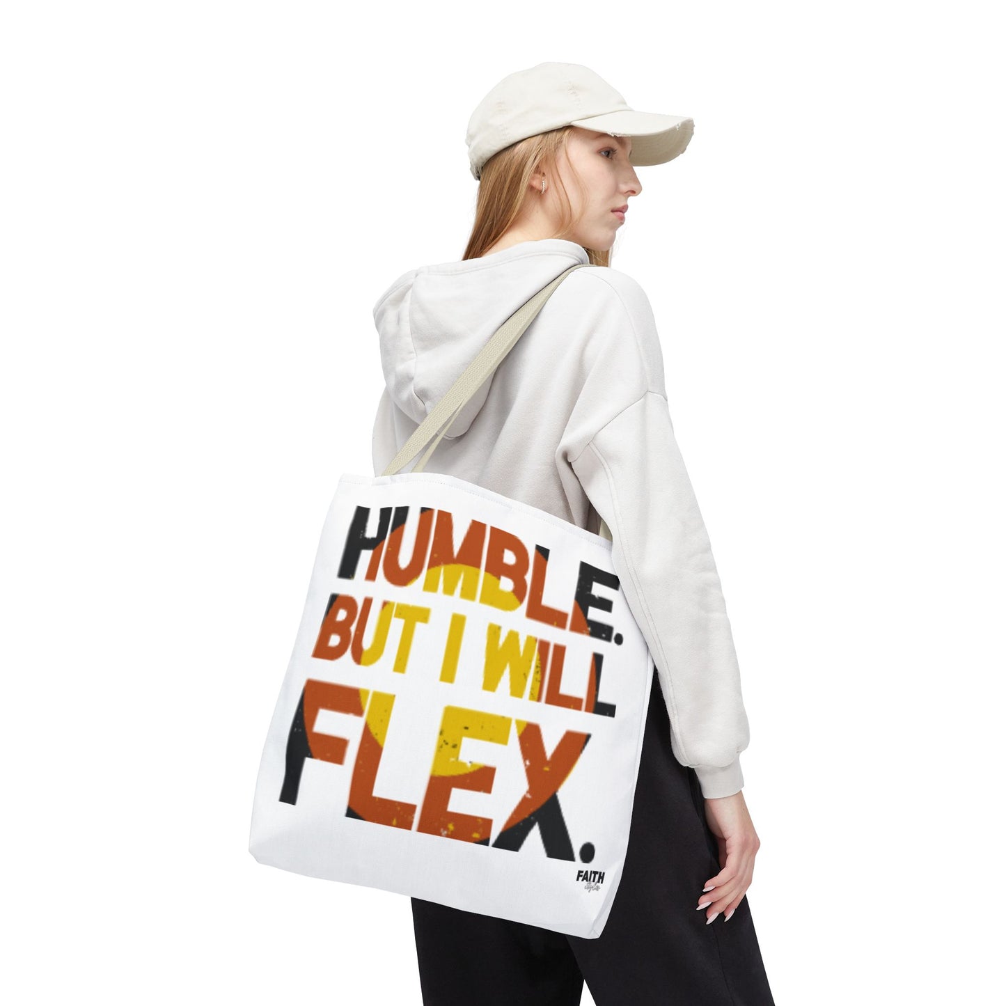 FaithStyles Tote Bag — “Humble But I Will Flex” Graphic Tote, Motivational Everyday Bag