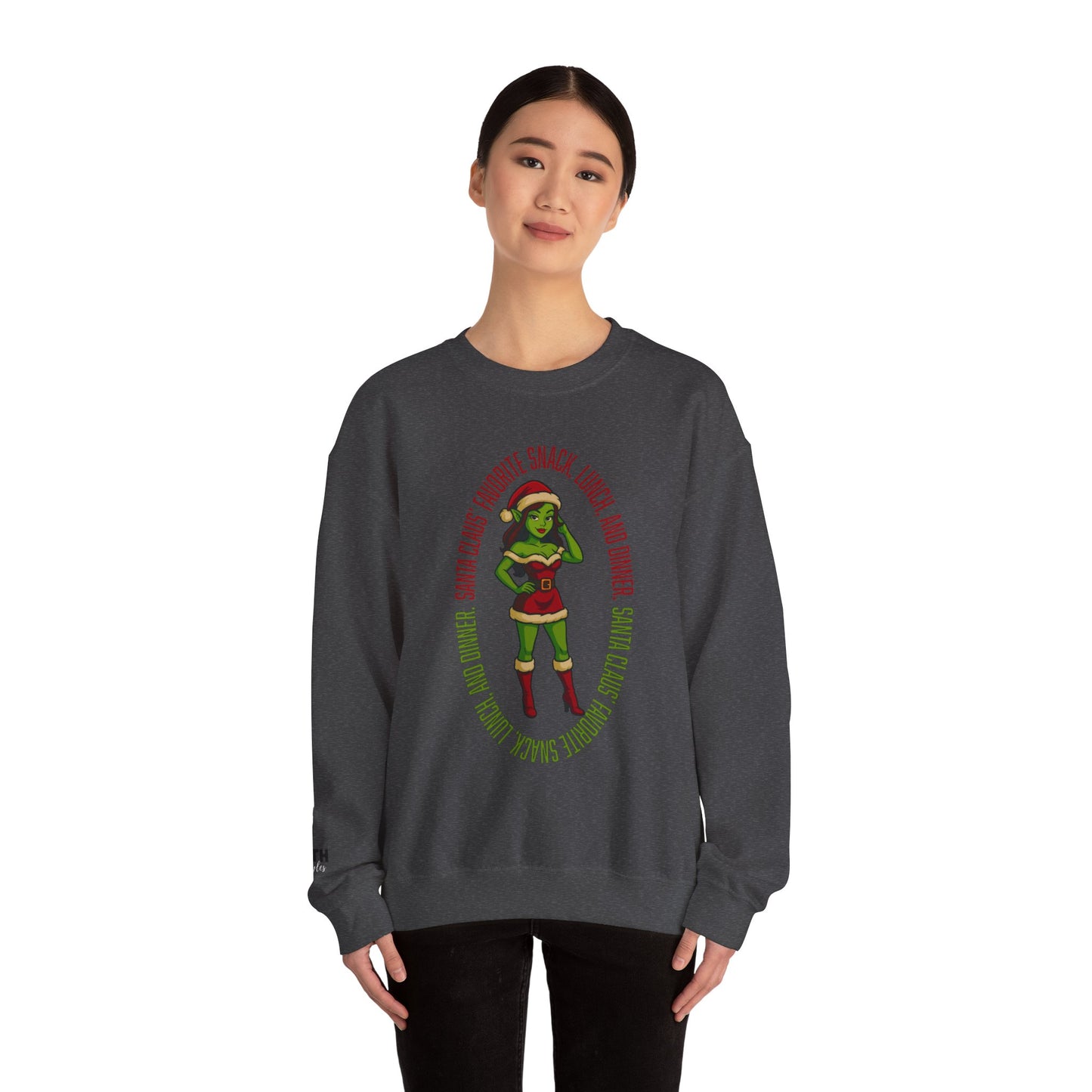 Holiday Goblin Girl Crewneck Sweatshirt — 'Favorite Snack' Christmas Sweatshirt