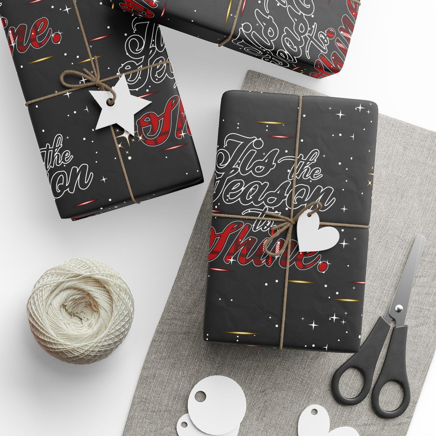 Wrapping Paper Roll — Black Space Pattern with Red 'Ho Ho Ho' Holiday Design