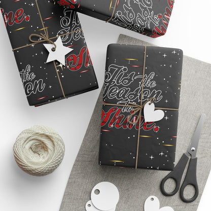 Wrapping Paper Roll — Black Space Pattern with Red 'Ho Ho Ho' Holiday Design