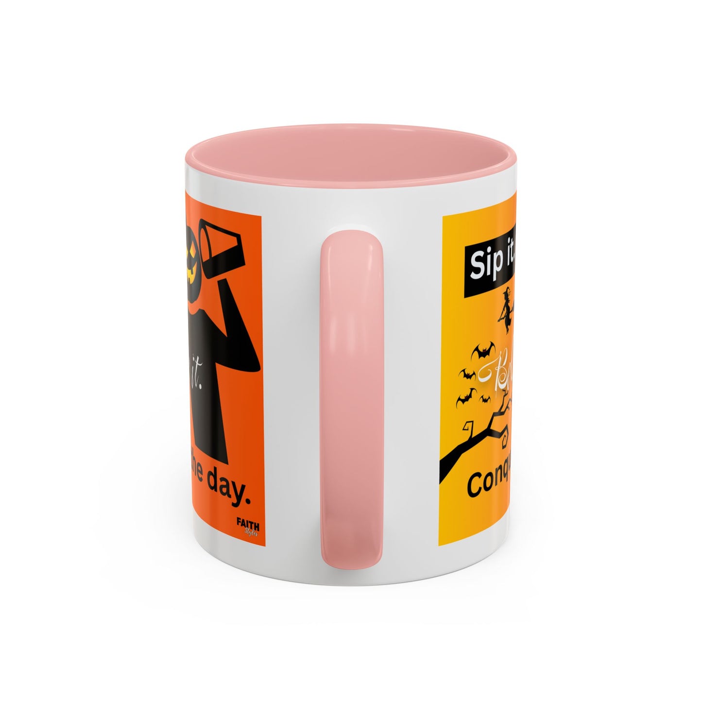FaithStyles Halloween-Themed Coffee Mug, Sip It Believe It Conquer the Day, Fall Decor, Gift for Pumpkin Lovers, Autumn Kitchenware