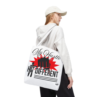 FaithStyles Motivational 'My Hustle, Hit Different' Graphic Tote Bag