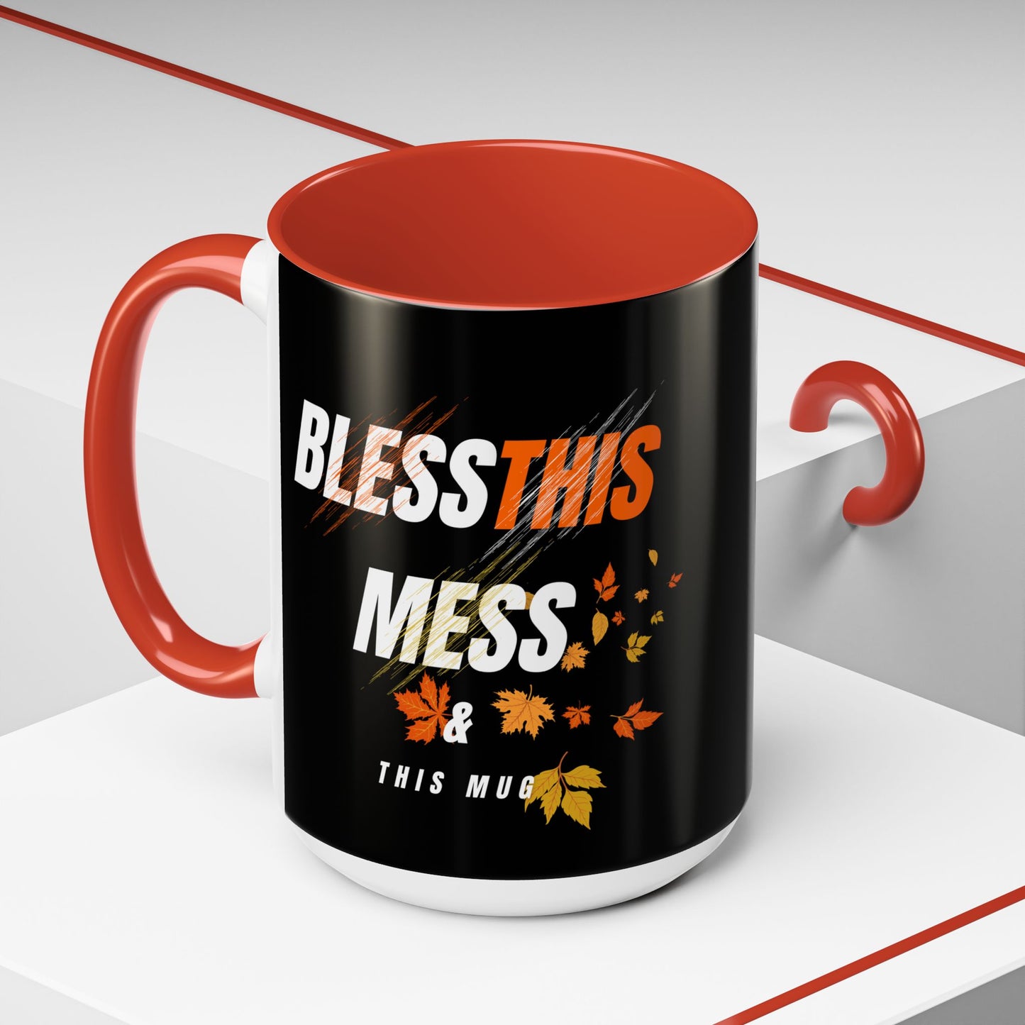 Bless This Mess Coffee Mug, Autumn Mug, Funny Mug Gift, Black Ceramic Mug, Fall Coffee Cup