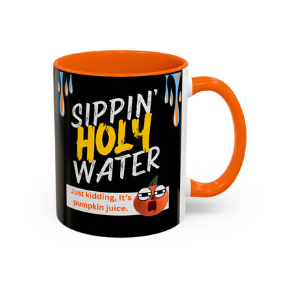 Sippin' Holy Water Coffee Mug, Funny Pumpkin Juice Mug, Halloween Coffee Cup, Unique Gift for Fall, Cute Office Mug, Quirky Kitchenware