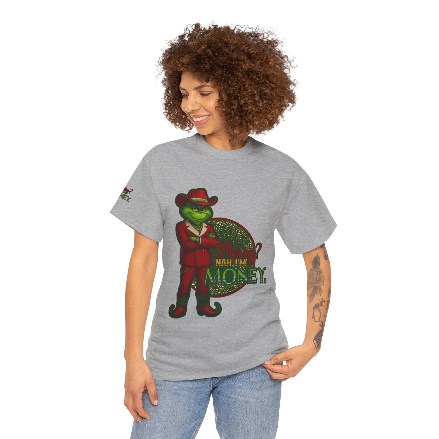 Grinch Inspired in Red Suit Tee — "Nah, I’m Money" Christmas Graphic T-Shirt
